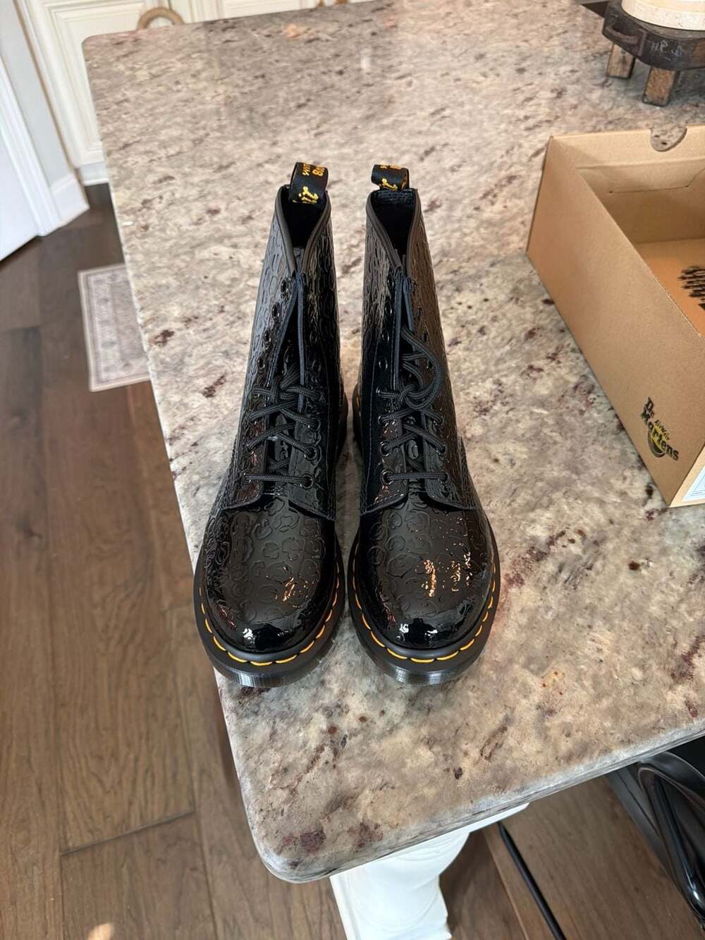 Dr. Martens 1460 W Patent Lamper Leopard Emboss Boots Black - Size 7